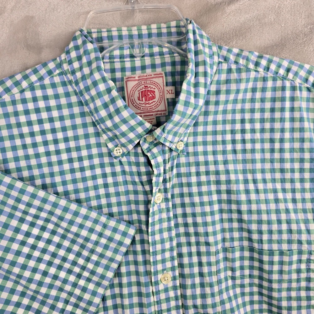 J.‎ PRESS Mens XL* Short Sleeve Gingham Button Down Shirt Cotton